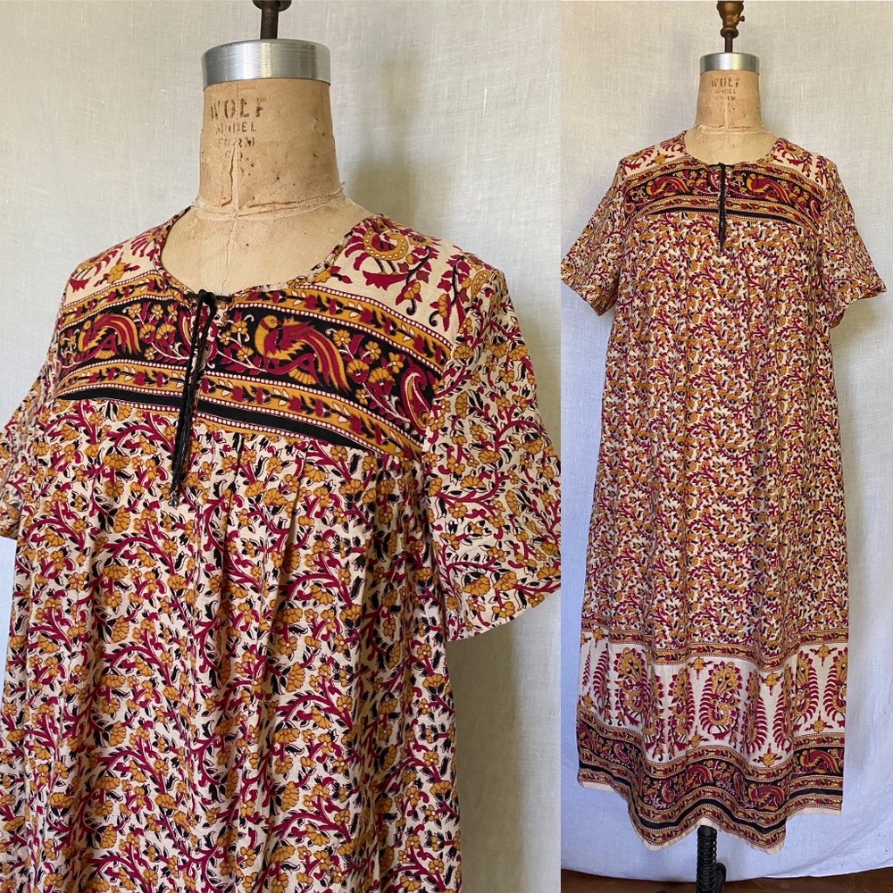 1960s Indian Block Print Cotton Dress Rare!